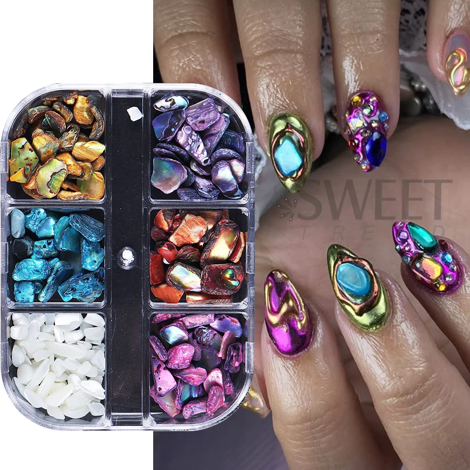 6 Grids Abalone Shell Flakes N - đánh giá và giá Nail Art Valentines Day