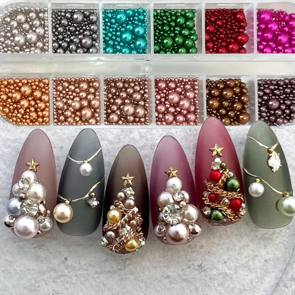 12 colors Mix Size Nail Pearls - đánh giá và giá Nail Art Valentines Day