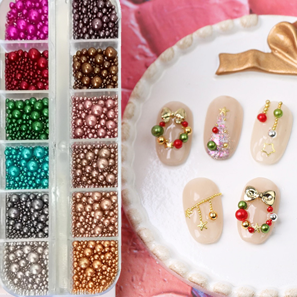 12 colors Mix Size Nail Pearls - đánh giá và giá Nail Art Valentines Day