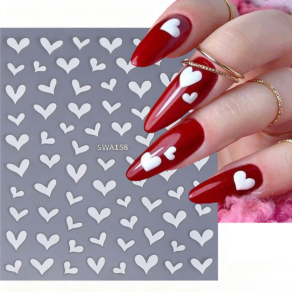 3D White Heart Valentine's Day - đánh giá và giá Nail Art Valentines Day