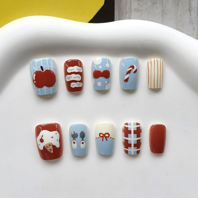 10Pcs 3D Apple Short Style Pre - đánh giá và giá Nail Art Press On
