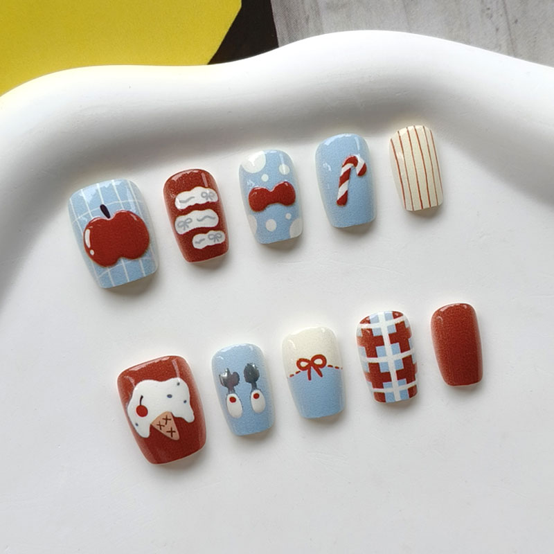 10Pcs 3D Apple Short Style Pre - đánh giá và giá Nail Art Press On
