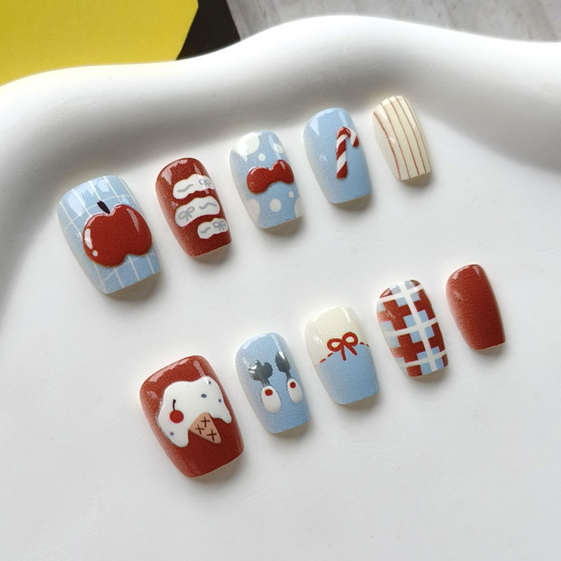 10Pcs 3D Apple Short Style Pre - đánh giá và giá Nail Art Press On