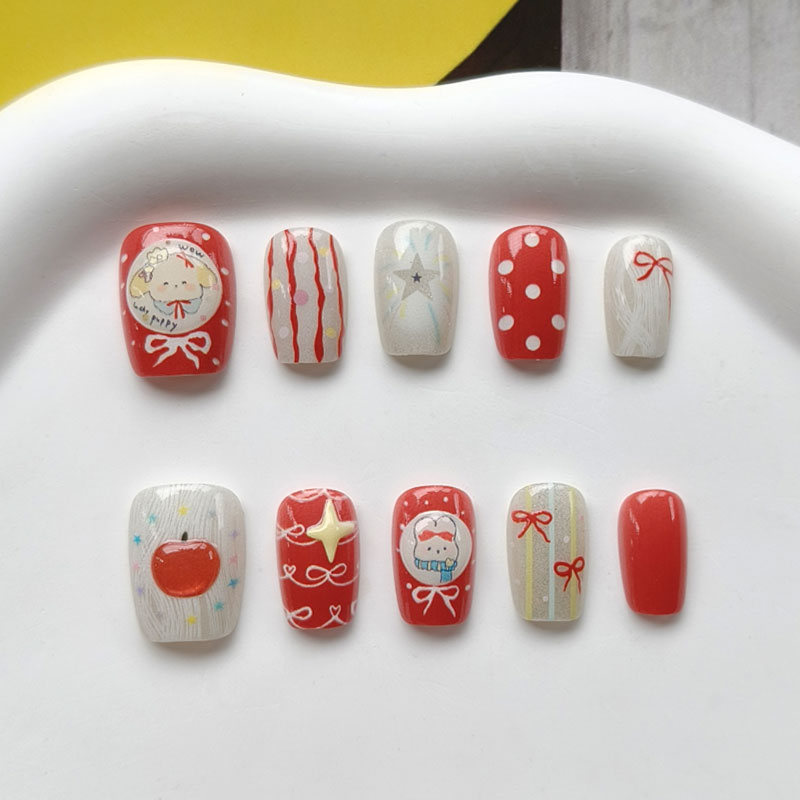 10Pcs 3D Apple Short Style Pre - đánh giá và giá Nail Art Press On