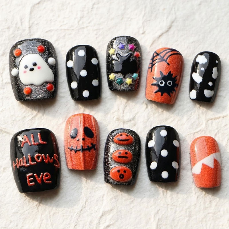 10Pcs Halloween Ghost Pumpkin  - đánh giá và giá Nail Art Press On