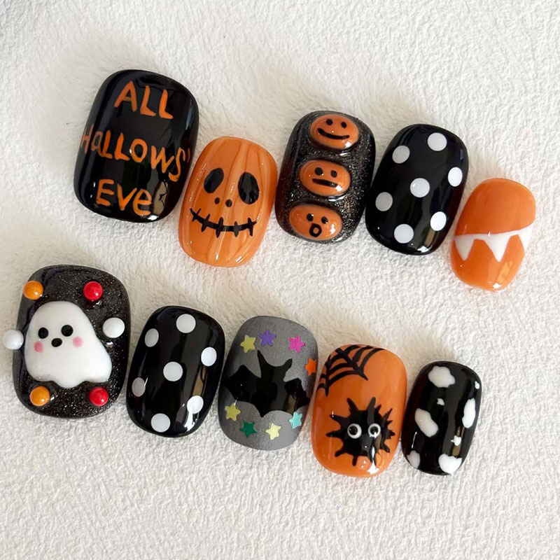 10Pcs Halloween Ghost Pumpkin  - đánh giá và giá Nail Art Press On
