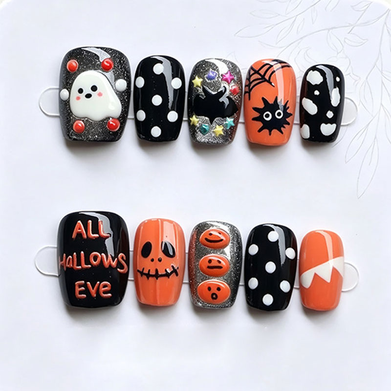 10Pcs Halloween Ghost Pumpkin  - đánh giá và giá Nail Art Press On