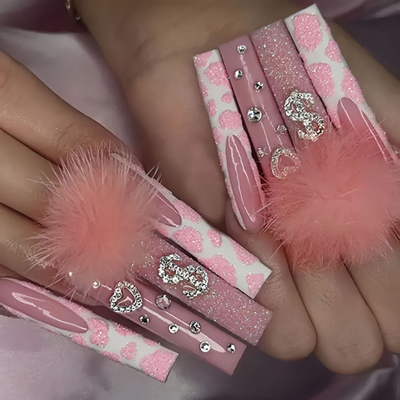 24Pcs Extra Long Square Press  - đánh giá và giá Nail Art Pink