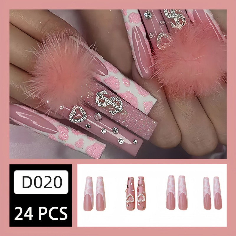 24Pcs Extra Long Square Press  - đánh giá và giá Nail Art Pink