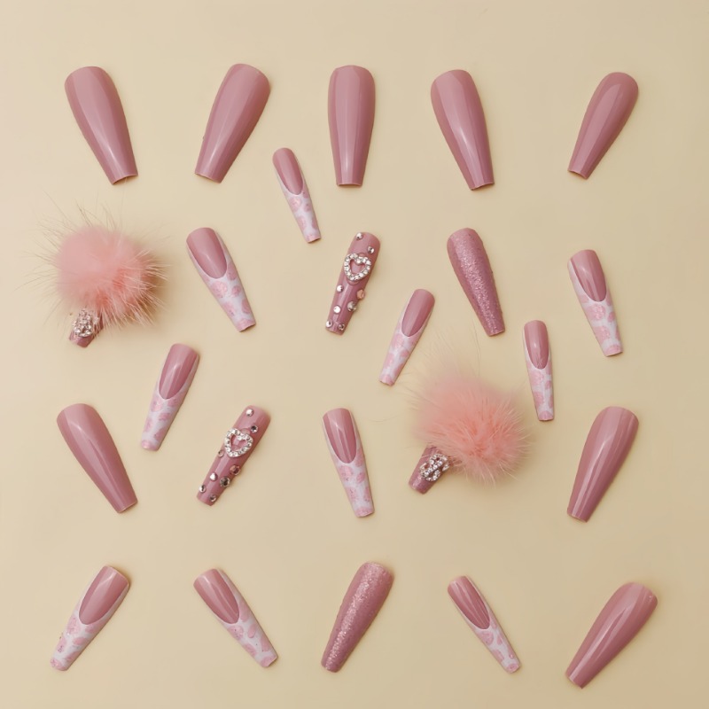 24Pcs Extra Long Square Press  - đánh giá và giá Nail Art Pink